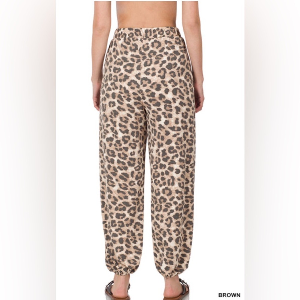 High-Rise Leopard Split-Side Lounge Pants - Brown - Picture 6 of 7